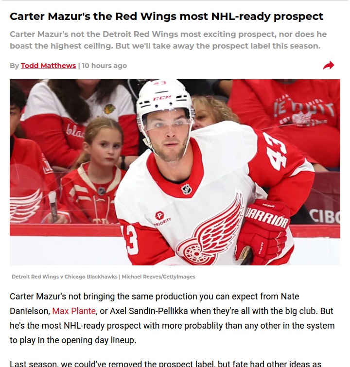 Is Carter Mazur the Wings’ Mr. Reliable?