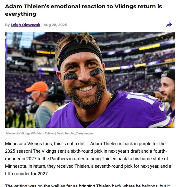 Adam Thielen’s homecoming has Vikings fans buzzing