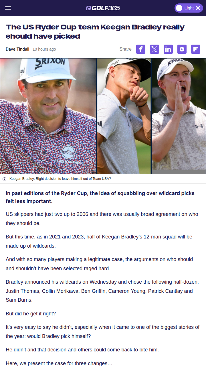 Did Keegan Bradley Miss on Ryder Cup Picks?