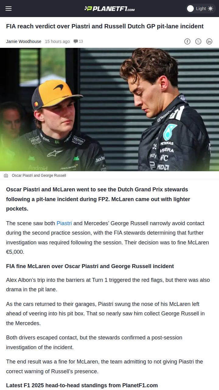 Pit Lane Drama: Piastri vs. Russell at Dutch GP