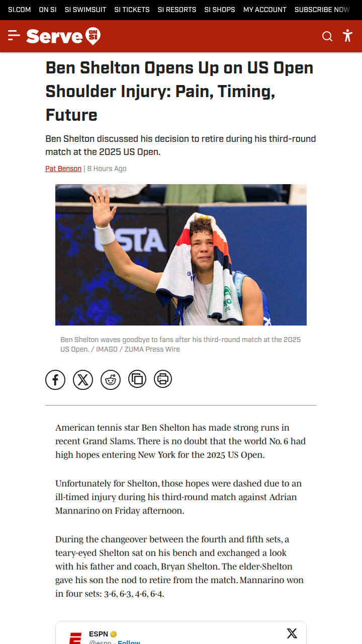 Ben Shelton Injury Ends US Open Run