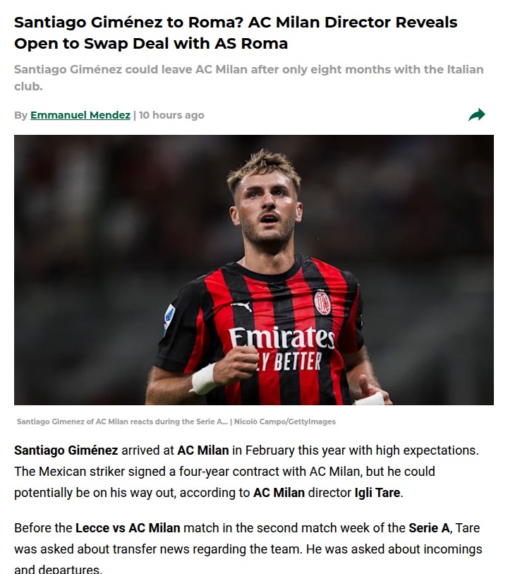 Santi Giménez Swap Talk: Milan & Roma Drama