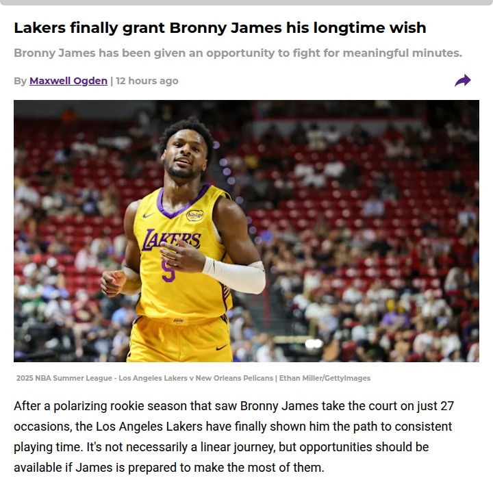 Bronny James gets his shot with the Lakers