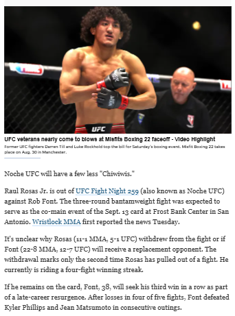 Noche UFC co-main shakeup: Rosas Jr. out