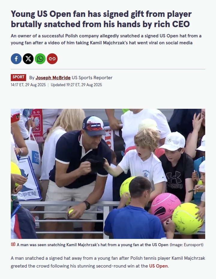 US Open Drama: CEO Snatches Kid’s Signed Hat