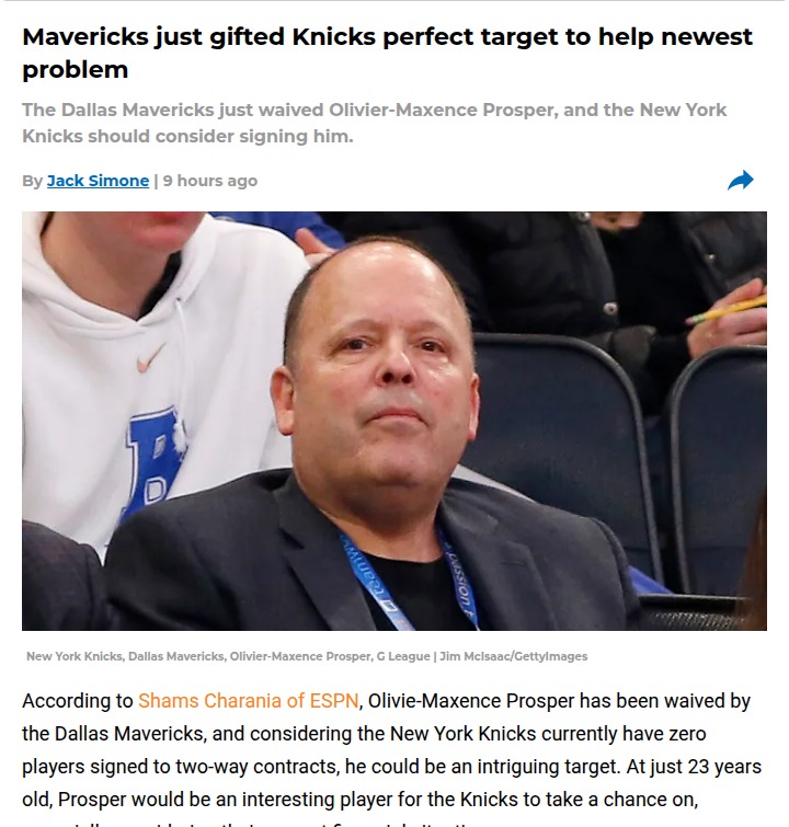 Knicks could score big with Prosper pickup