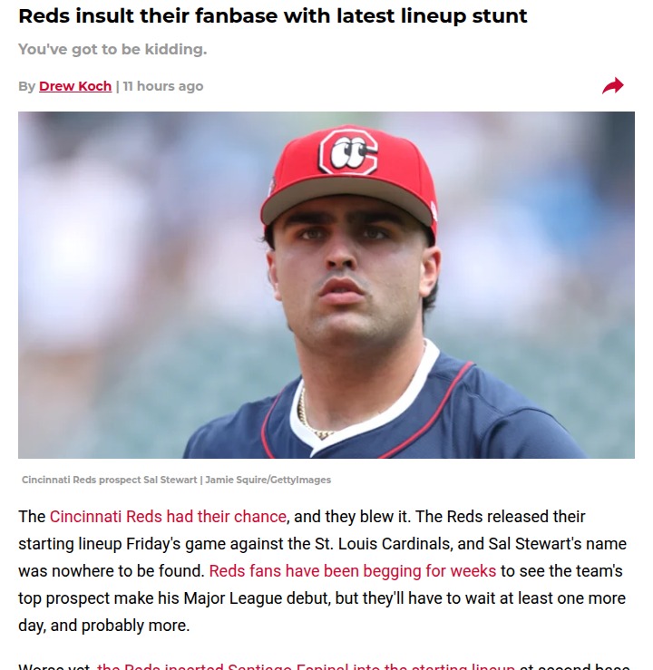 Reds fans left fuming over lineup snub
