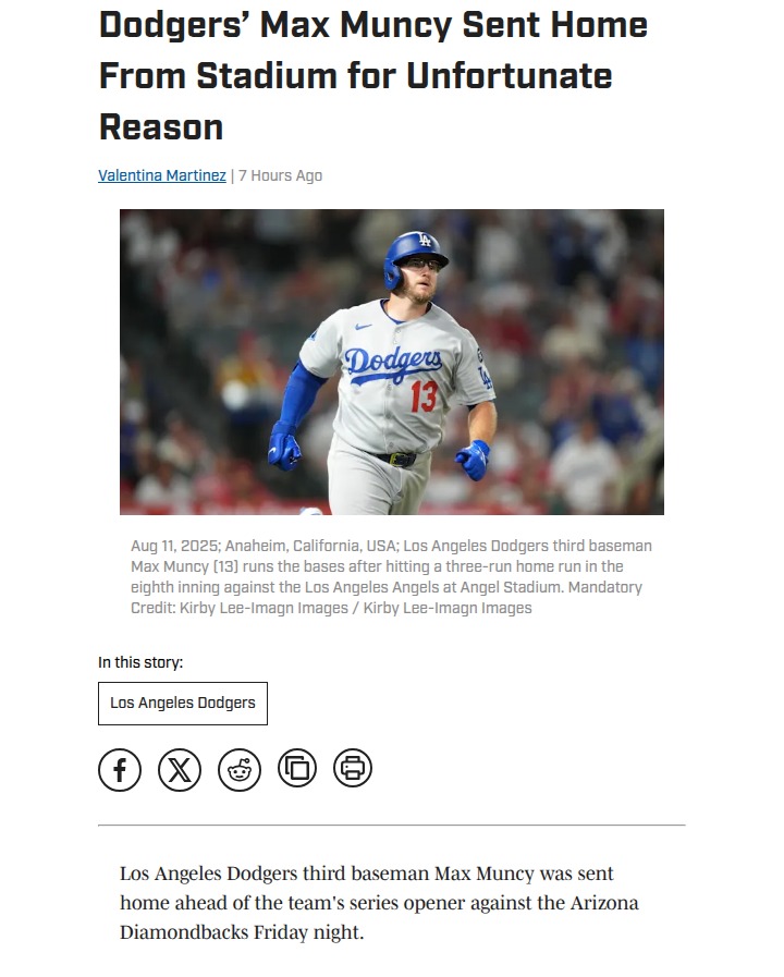 Dodgers lineup shaken as Muncy sidelined again