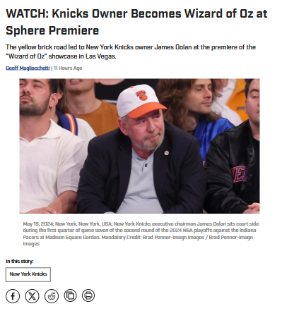 Knicks owner stars in wild Wizard of Oz Sphere show