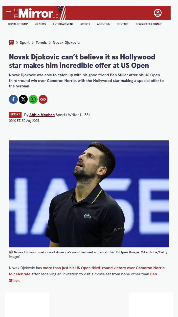 Djokovic’s US Open Win & Ben Stiller Surprise