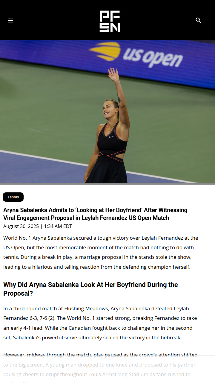 Sabalenka’s Viral US Open Moment: Proposal Steals the Show