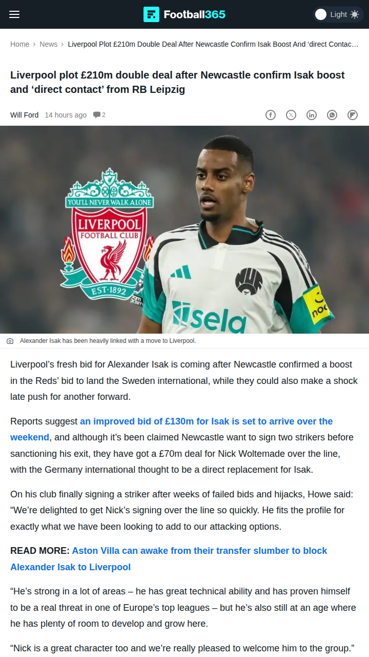 Isak Saga: Liverpool & Newcastle’s Transfer Chess