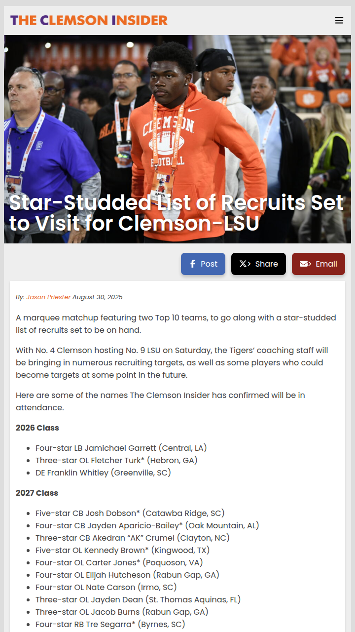 LSU vs Clemson: Elite Recruits Flock to Tiger Showdown