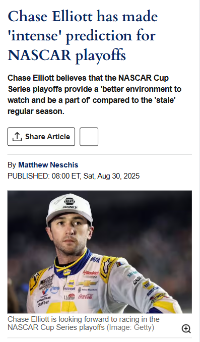 Elliott Calls Out NASCAR Playoff Format