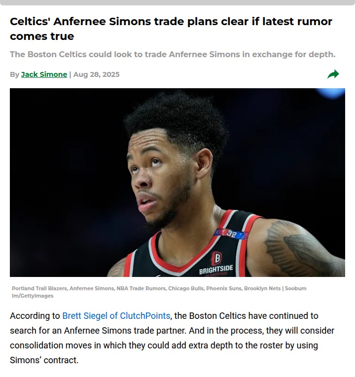 Celtics’ Simons Trade: Bulls or Suns Next?