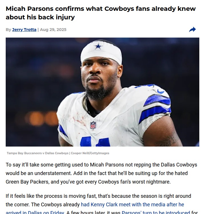 Micah Parsons shakes up Cowboys-Packers rivalry