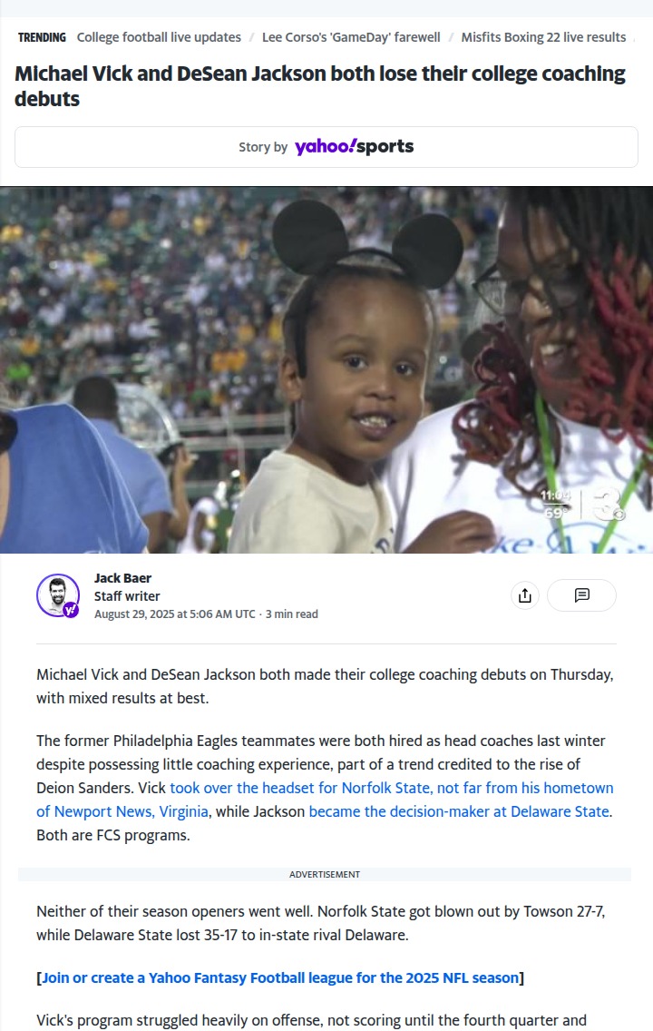 NFL legends Vick & Jackson stumble in college coaching debuts