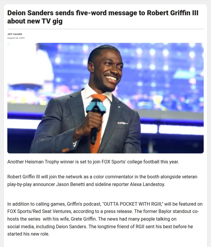 Prime Time Backs RGIII’s FOX Comeback
