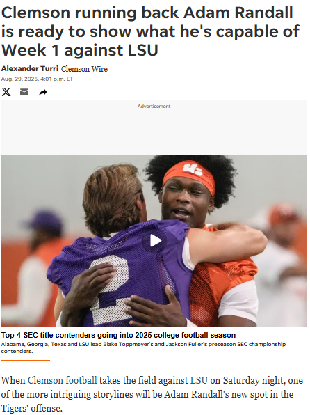 Randall’s big switch: Can Clemson’s new RB shine vs LSU?