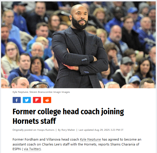 Hornets Add Ex-Villanova Coach Neptune