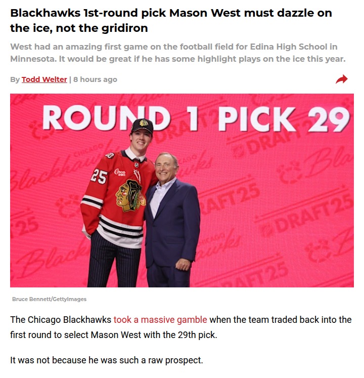 Blackhawks’ big bet: Will Mason West choose hockey?