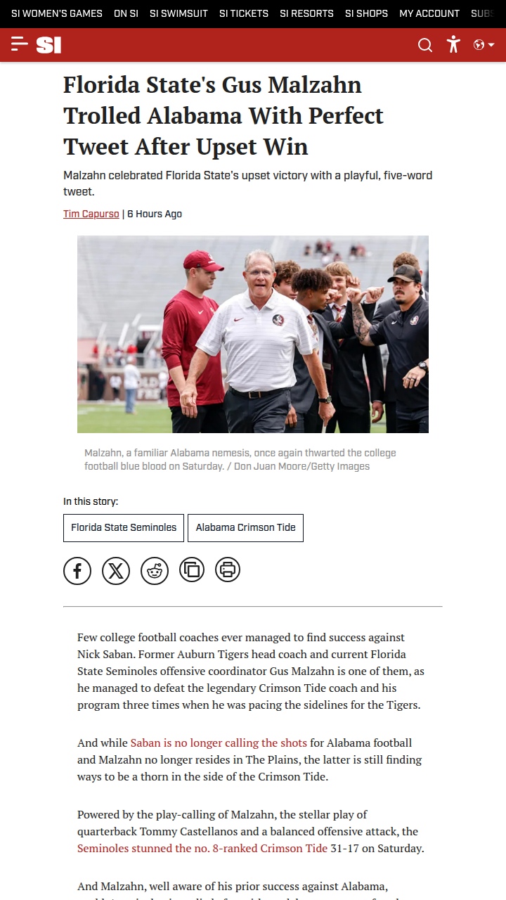 Malzahn Trolls Bama Again After FSU Upset