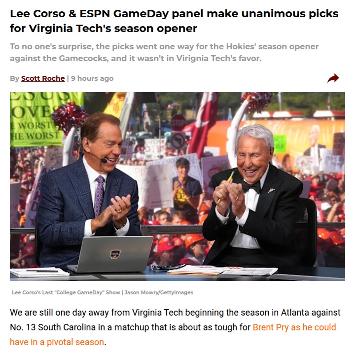 Lee Corso and ESPN GameDay all pick against Virginia Tech