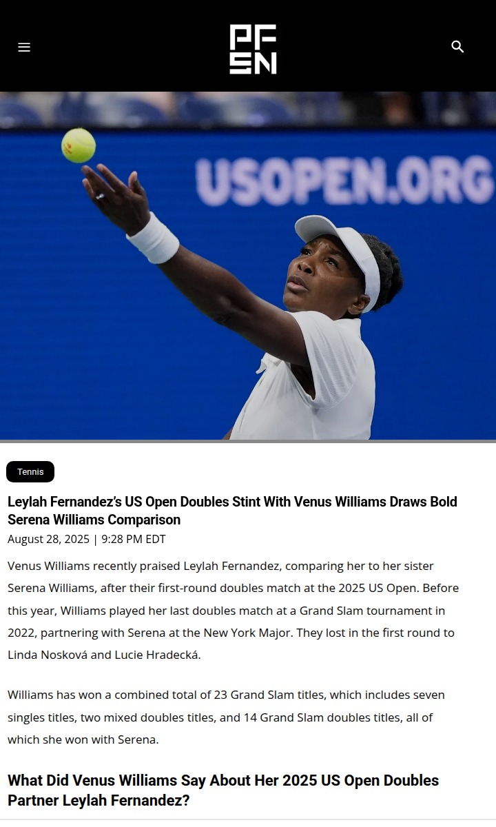 Venus & Leylah: US Open Doubles Sparks Serena Comparisons