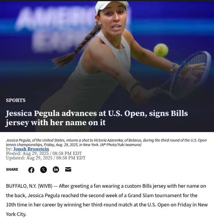 Pegula shines at U.S. Open, Bills pride on display