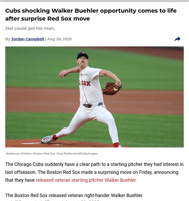 Cubs’ Buehler Shot After Red Sox Shock Move