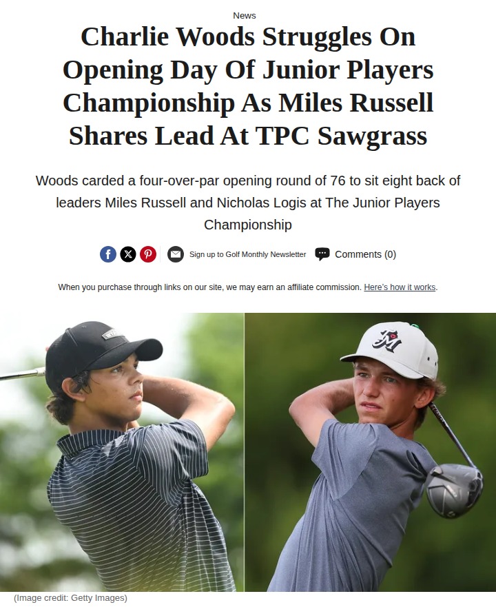 Charlie Woods faces tough start at TPC Sawgrass