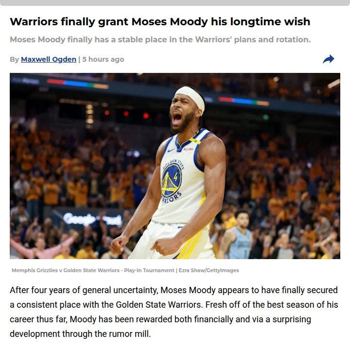 Moody’s Moment: Dubs Finally Lock Him In