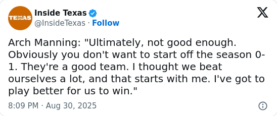 Arch Manning Takes the Heat for Texas Loss
