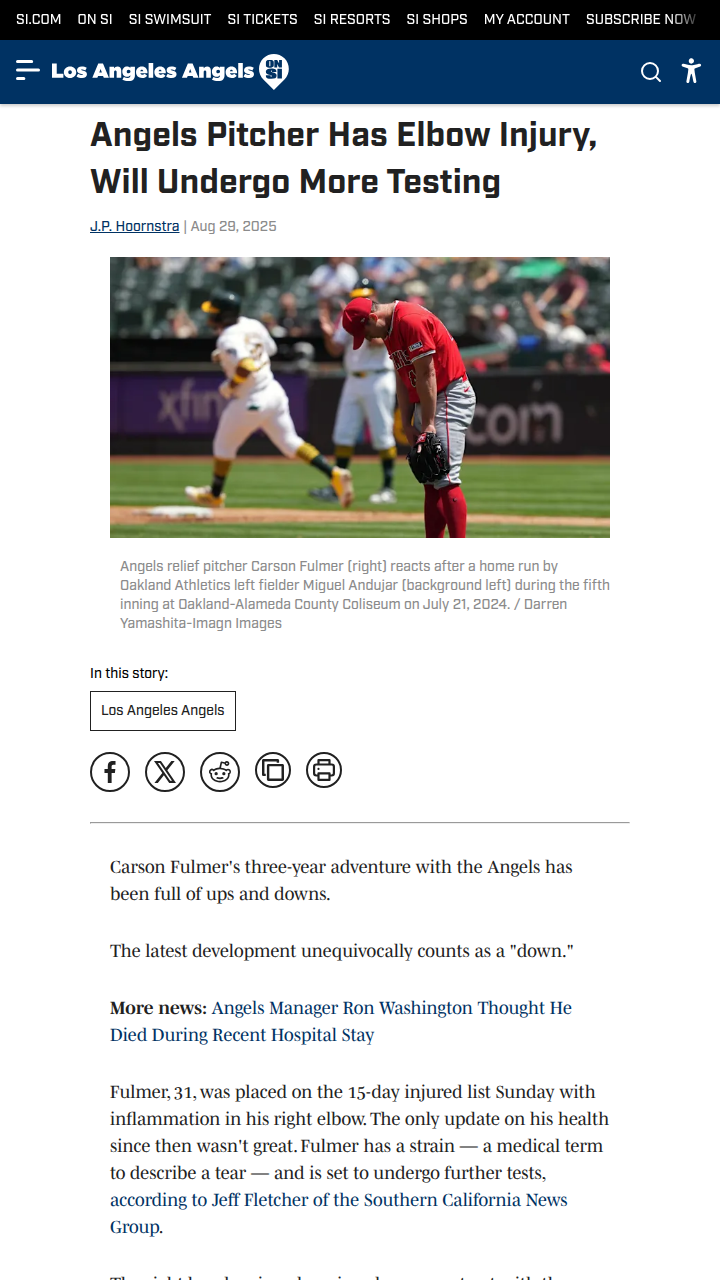 Angels pitcher Carson Fulmer faces tough setback