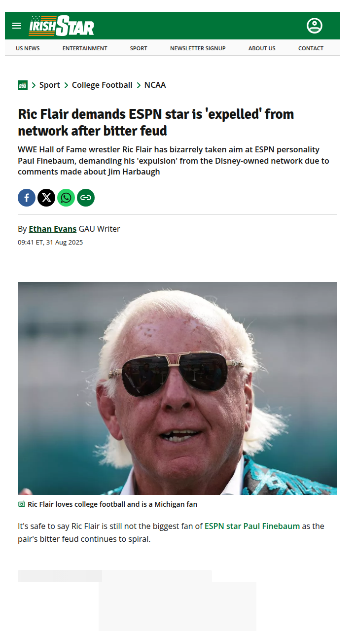 Ric Flair Calls Out ESPN Over Buckeyes Prediction