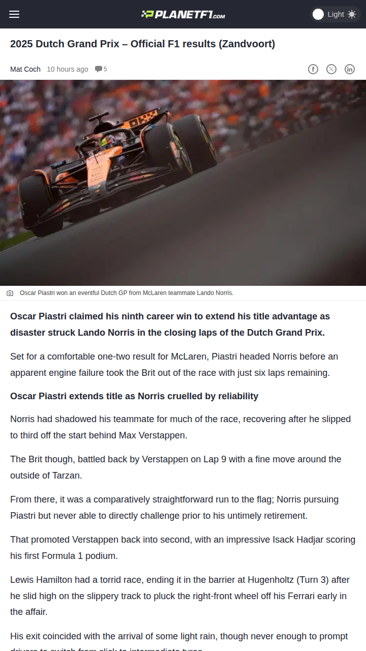 Piastri Shines, Norris Heartbreak at Zandvoort