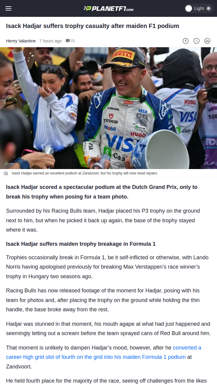 Hadjar’s First F1 Podium Ends in Trophy Drama