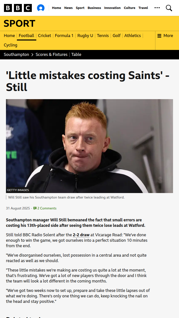 Saints’ Costly Slip-Ups at Vicarage Road