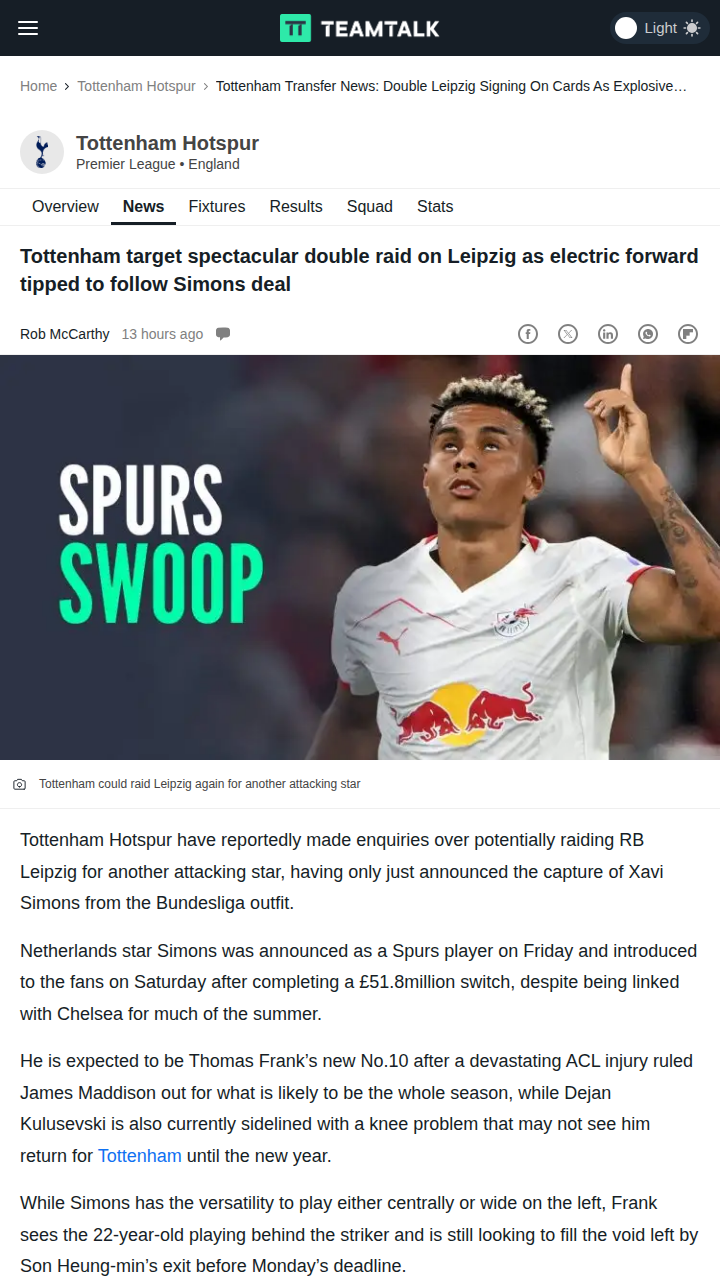 Spurs Eye Leipzig Double: Simons & Nusa Next?