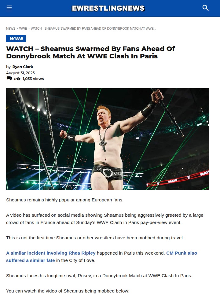 Sheamus Mobbed by Fans Before Clash in Paris
