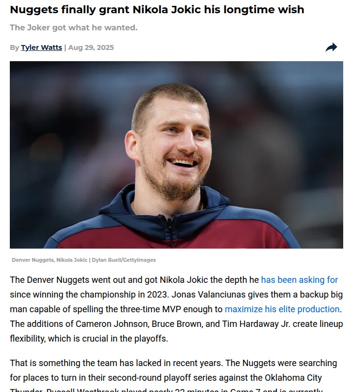 Nuggets boost Jokic’s title hopes with key signings