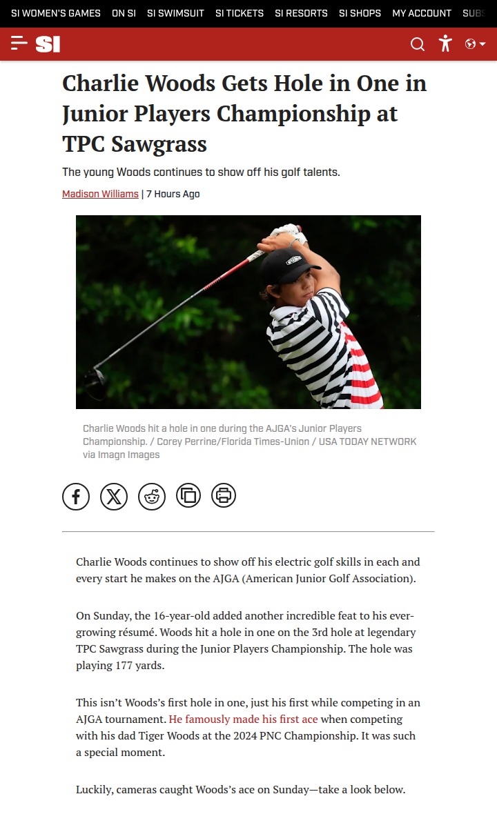 Charlie Woods nails ace at TPC Sawgrass!