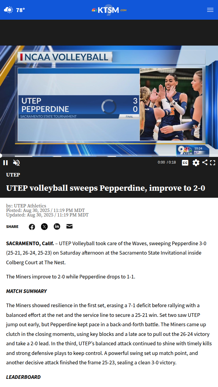 UTEP volleyball dominates with comeback sweep