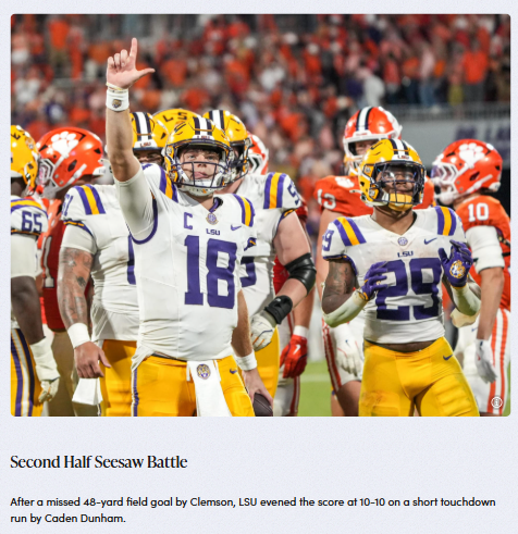 LSU edges Clemson in tense season opener
