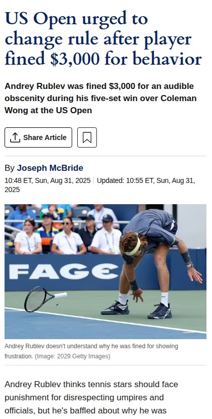 Rublev Fined $3K for Self-Talk at US Open?!