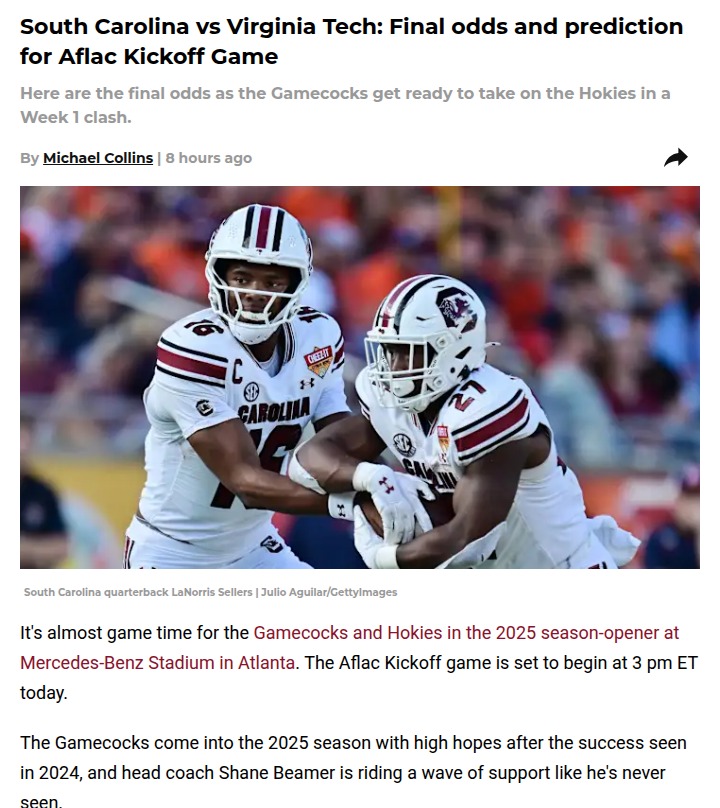 Gamecocks vs Hokies: Beamer’s Big Test