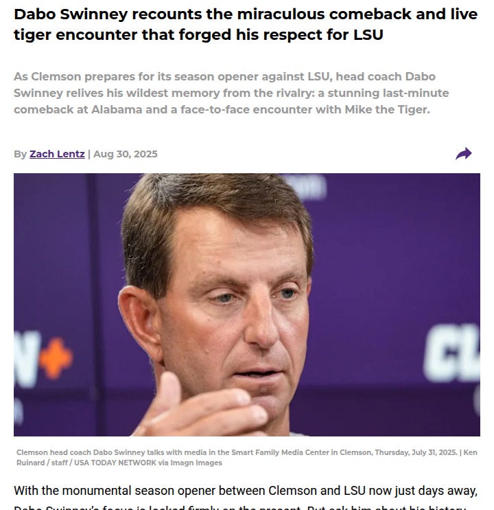 LSU vs Clemson: Dabo’s Wildest Comeback Memory