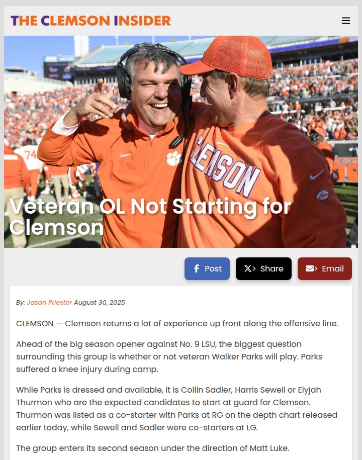 Clemson’s O-line shakeup before LSU clash