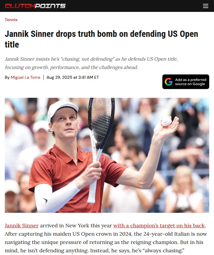 Sinner’s ‘Always Chasing’ Mindset at US Open
