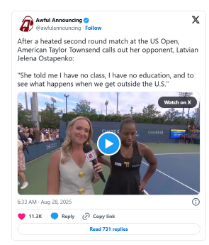 Ostapenko Apologizes After Heated Townsend Clash